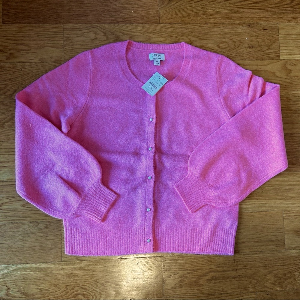 J Crew Factory Puff Sleeve Cardigan with Pearl Buttons